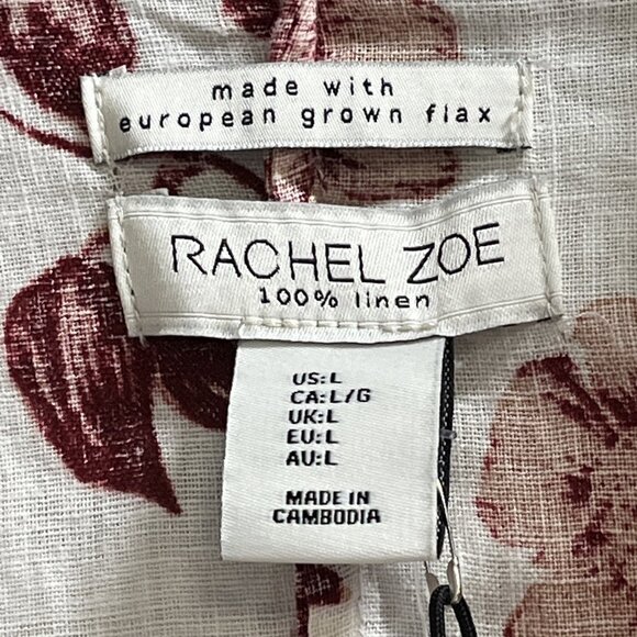 Rachel Zoe Jacket Womens L Red Floral‎ Linen Button Down Tie Waist Lightweight - Picture 4 of 8